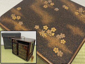 時代桜絵紅葉文野弁当 箱付 重箱 漆芸 蒔絵 懐石道具 骨董品 美術品 4669kfyN