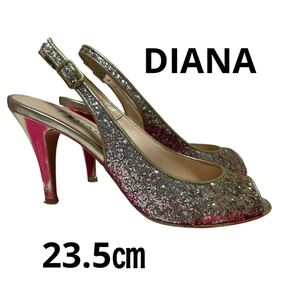 DIANA ダイアナ キラキララメ ミュール ハイヒール オープントゥ パンプス レディース ベージュ 23.5㎝ 婦人靴 女性 人気ブランド サンダル