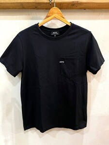 Q88★A.P.C/アーペーセー ロゴ刺繍入りポケットTシャツ クルーネック TEE 半袖 メンズXS(ユニセックス) ブラック トップス ジャージ素材★