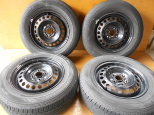 ★送料着払い★ET1116 鉄ホイール ダンロップ EC202 185/70R14 4本セット 22年製 バリ山 5.5J 100 夏タイヤ