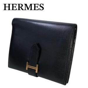 希少 美品 HERMES エルメス ベアン コンパクト カーフ ブラック 刻印有