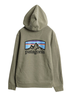 22年製 パタゴニア プリント スウェット フード パーカー メンズ S レディース M / Patagonia ヘビーウェイト プルオーバー 裏起毛 カーキ