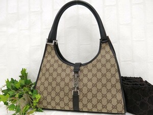 GUCCI グッチ◆ジャッキー◆GGキャンバス カーフ レザー 本革◆ショルダー バッグ◆ベージュ ブラウン ブラック SV金具◆超美品◆N9084