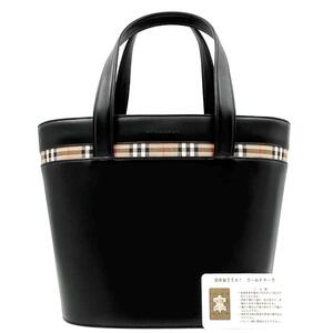 《極美品》BURBERRY バーバリー レザー ノバチェック ハンドバッグ バケツ型 ブラック 手提げ