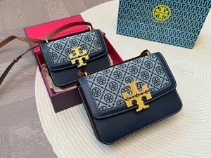 ■極美品■TORY BURCH トリーバーチ キャンバス×レザー クロスボディ ショルダーバッグ ベージュ系×ネイビー系