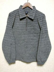 ★美品★OLD GAP オールド ギャップ ハーフジップ ボーダー フリース ジャケット XL★グレー プルオーバー サイドポケット付き 90