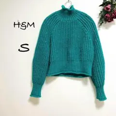 2147【H&M】ハイゲージ長袖ニット(S)ハイネック　ショート　鮮やかカラー