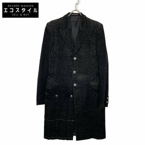 美品/ Yohji Yamamoto POUR HOMME ヨウジヤマモトプールオム HQ-J12-002 ラメ入り 変形チェスター コート 2 ブラック メンズ