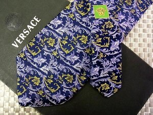 ♪36256D♪状態並品♪【花 葉っぱ 植物 柄】ヴェルサーチ【VERSACE】ネクタイ