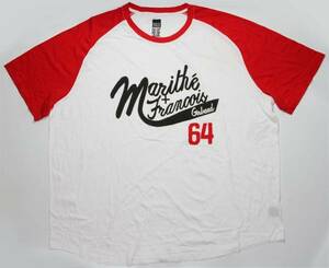 マリテフランソワジルボー MARITHE FRANCOIS GIRBAUD ラグラン袖 Tシャツ レッド x 白 US3X 5L 大きいサイズ 展示品