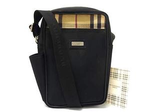 1円 ■美品■ BURBERRY バーバリーブラックレーベル ノバチェック ナイロン クロスボディ ショルダーバッグ ポシェット ブラック系 FE6615