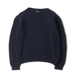 A.P.C. アーペーセー ニット サイズ:XS ジャガード ボーダー コットン ニットセーター プルオーバー ネイビー 紺 トップス 長袖