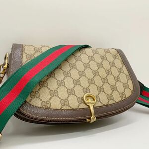 希少 美品 GUCCI グッチ ショルダーバッグ ホースビット オールドグッチ ビンテージ 金具 PVC GGスプリーム フラップ ブラウン ポシェット