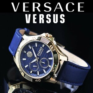 新品 ヴェルサーチVERSACE ヴェルサス ブルー＆ゴールド VERSUSヴェルサーチェ 本物 50m防水 腕時計 イタリアンブランド 激レア