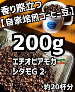 【匿名配送】自家焙煎コーヒー豆　エチオピア・モカシダモ　約20杯分/200g(珈琲豆or粉)