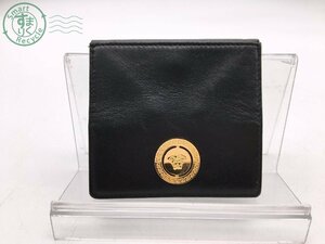 2406601210　＊ GIANNI VERSACE ジャンニ ヴェルサーチェ 財布 レザー ブラック 黒 二つ折り ウォレット 札入れ 小銭入れ 中古