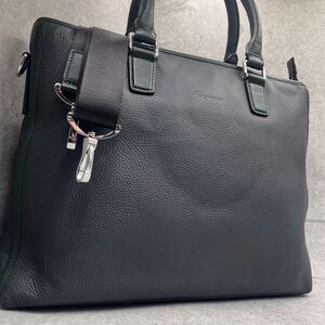 極美品 近年モデル Ferragamo サルヴァトーレフェラガモ ビジネスバッグ ブリーフケース ショルダー 2way ネイビー グリーン メンズ