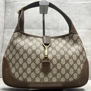 1円■幻の1品■ グッチ GUCCI ハンドバッグ ワンショルダーバッグ スプリーム ジャッキー 金具 GGキャンバス レザー 本革 ヴィンテージ 