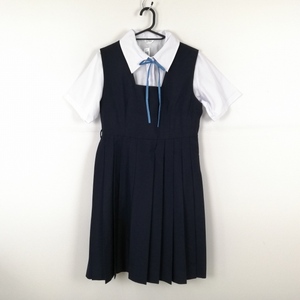 1円 ジャンパースカート 紐タイ 155A バスト94 ウエスト80 夏物 女子 学生服 中学 高校 紺 制服 中古 ランクB EY8399