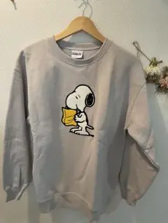 PEANUTS スヌーピー 刺繍トレーナー ベージュ 長袖