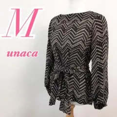 Unaca 長袖ブラウス Mサイズ ブラウン・ホワイト 総柄 きれいめコーデ