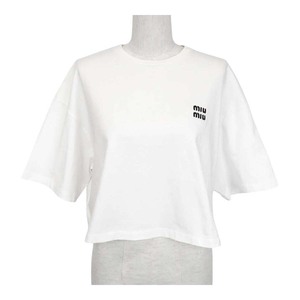 ミュウミュウ ロゴ エンブロイダリー クロップド Tシャツ MJN381 11EB レディース ホワイト MIUMIU 中古 【アパレル・小物】