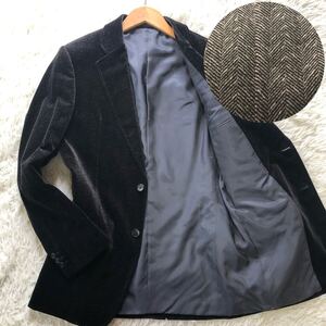 極美品/希少L位●アルマーニコレツィオーニ ベロア ベルベット ヘリンボーン柄 テーラードジャケット ARMANI COLLEZIONI 高級感◎手触り 48