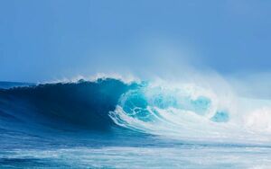 波 オーシャンブルーの波 ブルーウェーブ 海 サーフィン 絵画風 壁紙ポスター 特大ワイド版 921×576mm（はがせるシール式）012W1