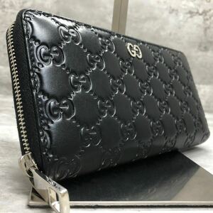 未使用級 GUCCI グッチ 長財布 ドリアン GG インターロッキング ラウンドファスナー レザー 本革 ブラック 黒 メンズ ジップ ビジネス 現行