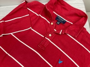送料無料！大きいサイズ　ポロシャツ　ゴルフシャツ　ボーダー　天竺　L表示　ＸＬ相当　赤白　AMERICAN　EAGLE★ＯＵＴＬＥＴ未使用格安！