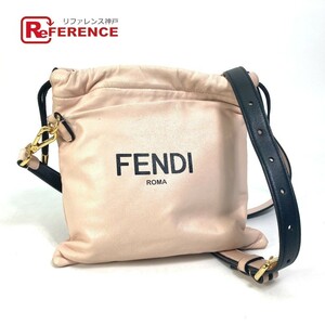 FENDI フェンディ 8BT337 巾着 ポシェット ポーチ 斜め掛け パック スリムクラッチ スモール ショルダーバッグ レザー ピンク 【中古】