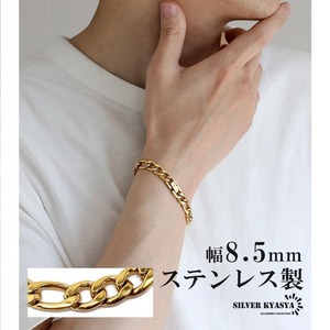 ステンレス チェーンブレスレット フィガロチェーンブレスレット ゴールド 18K 幅8.5mm 金属アレルギー対応 (18cm)