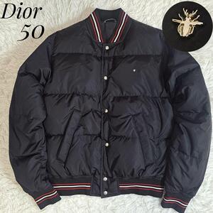 【未使用級XL相当】 Christian Dior HOMME ディオールオム ストライプ メンズ ダウンジャケット bee 蜂 大きいサイズ 50 ブラック 黒