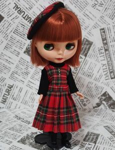 Doll Dressingハンドメイド ネオブライス サイズお洋服セット人形/アウトフィット/ドレス/チェック柄ワンピース/靴下/帽子/ドール服ニット