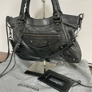 1円【至高の逸品】BALENCIAGA バレンシアガ ハンドバッグ トートバッグ 2way ショルダーバッグ ザ ファースト レザー ザ シティ ブラック系