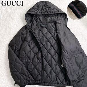 美品!!3L相当!!GUCCI グッチ ダウンジャケット キルティング シェリーライン 52 メンズ ブラック 秋冬 ビジネス ダイヤキルティング 