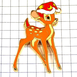 ピンバッジ・バンビ鹿ディズニークリスマスの赤い帽子◆フランス限定ピンズ◆レアなヴィンテージものピンバッチ