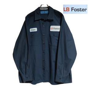 CiNTAS 長袖ワークシャツ size XL オーバーサイズ ネイビー ゆうパケットポスト可 胸 ワッペン LB Foster 古着 洗濯 プレス済 ｂ40