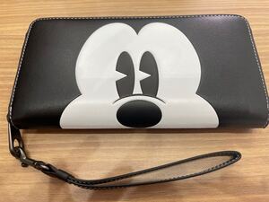 【中古品】COACH コーチ ディズニー ミッキー 長財布 ロングウォレット ラウンドファスナー ブラック グレー レザー