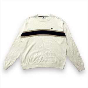 ラコステ ニット セーター ホワイト LACOSTE 古着 メンズ XL サイズ6 ワンポイント 刺繍 ロゴ