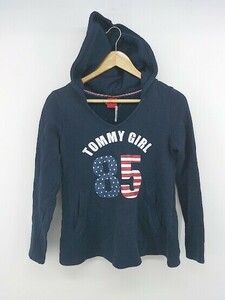 ◇ tommy girl トミーガール フロントプリント 長袖 プルオーバー パーカー サイズS ネイビー系 レディース P