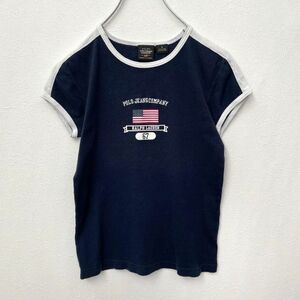 ポロジーンズ　リンガー　星条旗　フロントプリント　半袖カットソー　ネイビー　レディース　Sサイズ　POLO JEANS CO. RALPH LAUREN