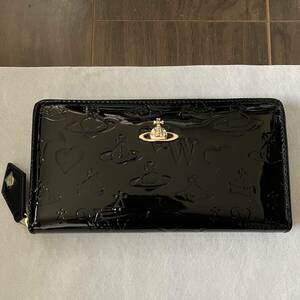 新品 未使用品 Vivienne Westwood ヴィヴィアン ウエスト ウッド ブラック 黒 長財布 ブラック エナメル ロゴ 財布
