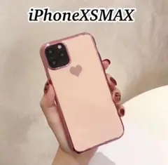 iPhoneXSMAX ハートケース　メタリック フレーム　ピンク