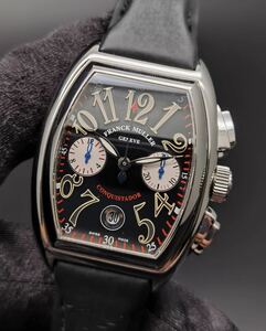 中古美品 保証書あり フランクミュラー FRANCK MULLER コンキスタドール 8002CC クロノグラフ デイト ブラック文字盤 SS 自動巻き メンズ