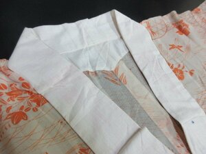 1円 中古 正絹 長襦袢 紗 縮緬 夏物 式典 和装 和服 アンティーク 大正ロマン 萩 枝葉 秋草 草花 単衣 身丈126cm 裄62cm【夢職】★★★