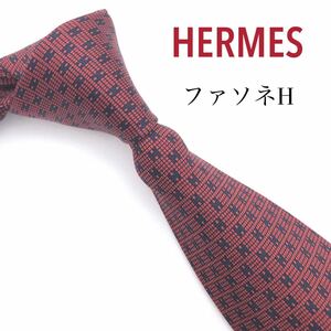 HERMES エルメス ネクタイ 最高級シルク ファソネH ロゴ 総柄 赤