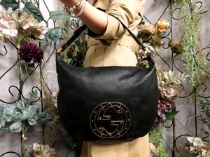 超美品●GUCCI グッチ●ブロンディ●スタッズ●カーフ レザー 本革●ショルダー バッグ●黒●G金具●肩掛け●B5 収納 書類 かばん●Js52085