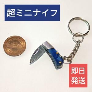 送料無料【新品】超ミニ折りたたみナイフ青色【キーホルダー】ミニナイフ アウトドア レアアイテム キーホルダー ゴールドクーポン