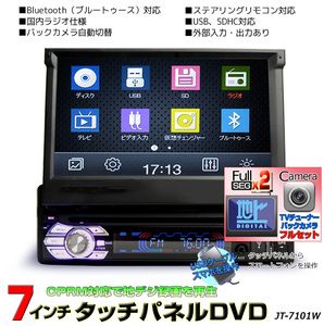 地デジCPRM対応 1DINインダッシュ７インチタッチパネル DVDプレーヤー＋2x2フルセグチューナーセット＋１７０度バックカメラセット自動切替